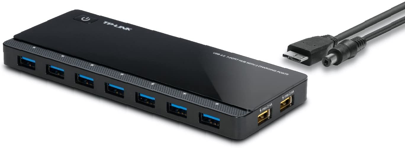 Powered USB Hub 3.0 with 7 USB 3.0 Data Ports and Smart Charging USB Ports. Compatible with Windows, Mac, Chrome & Linux OS, with Power On/Off Button, 12V/4A Power Adapter(UH720)