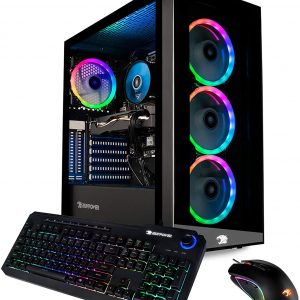 gaming pc desktop, keyboard and mouse
