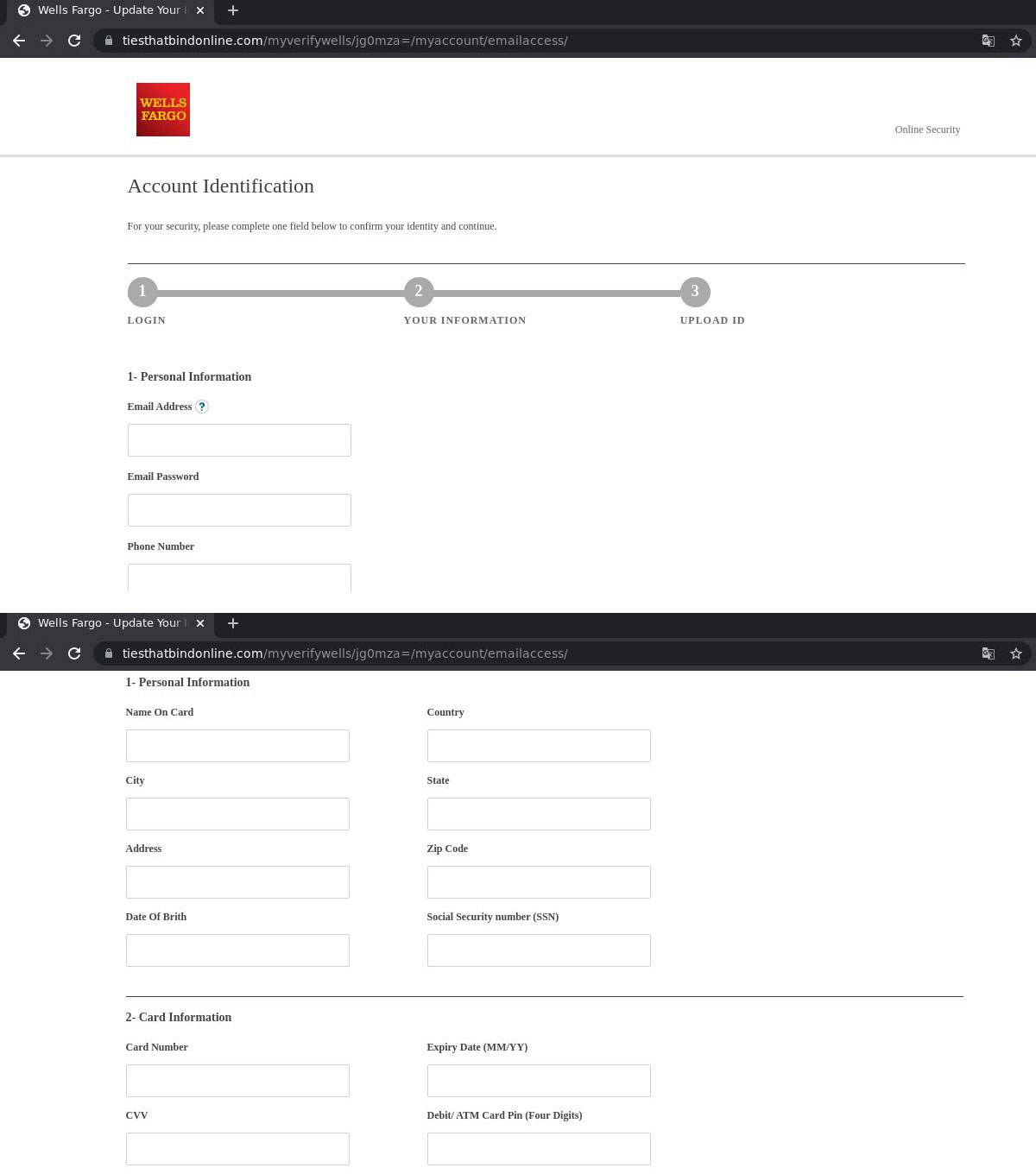 Form for entering personal data on the phishing site